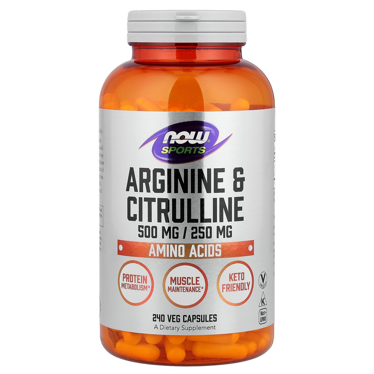 NOW Foods Arginine & Citrulline bottle with capsules for daily amino acid support