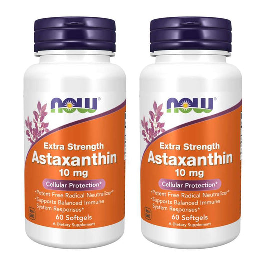 NOW Foods Astaxanthin 10mg softgel bottle with label for everyday vitality