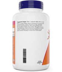 NOW Foods Biotin capsule close-up showing a high-potency vegan cap