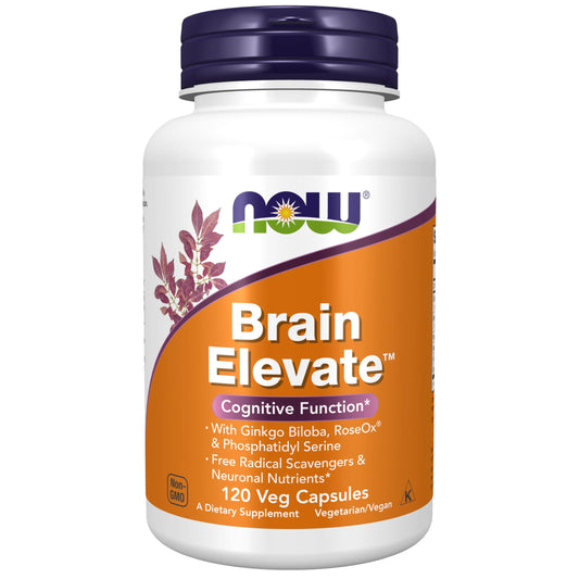 NOW Foods Brain Elevate bottle front view for daily cognitive support