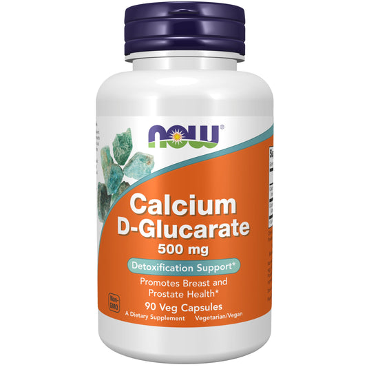 NOW Foods Calcium D-Glucarate bottle close-up for detox support.