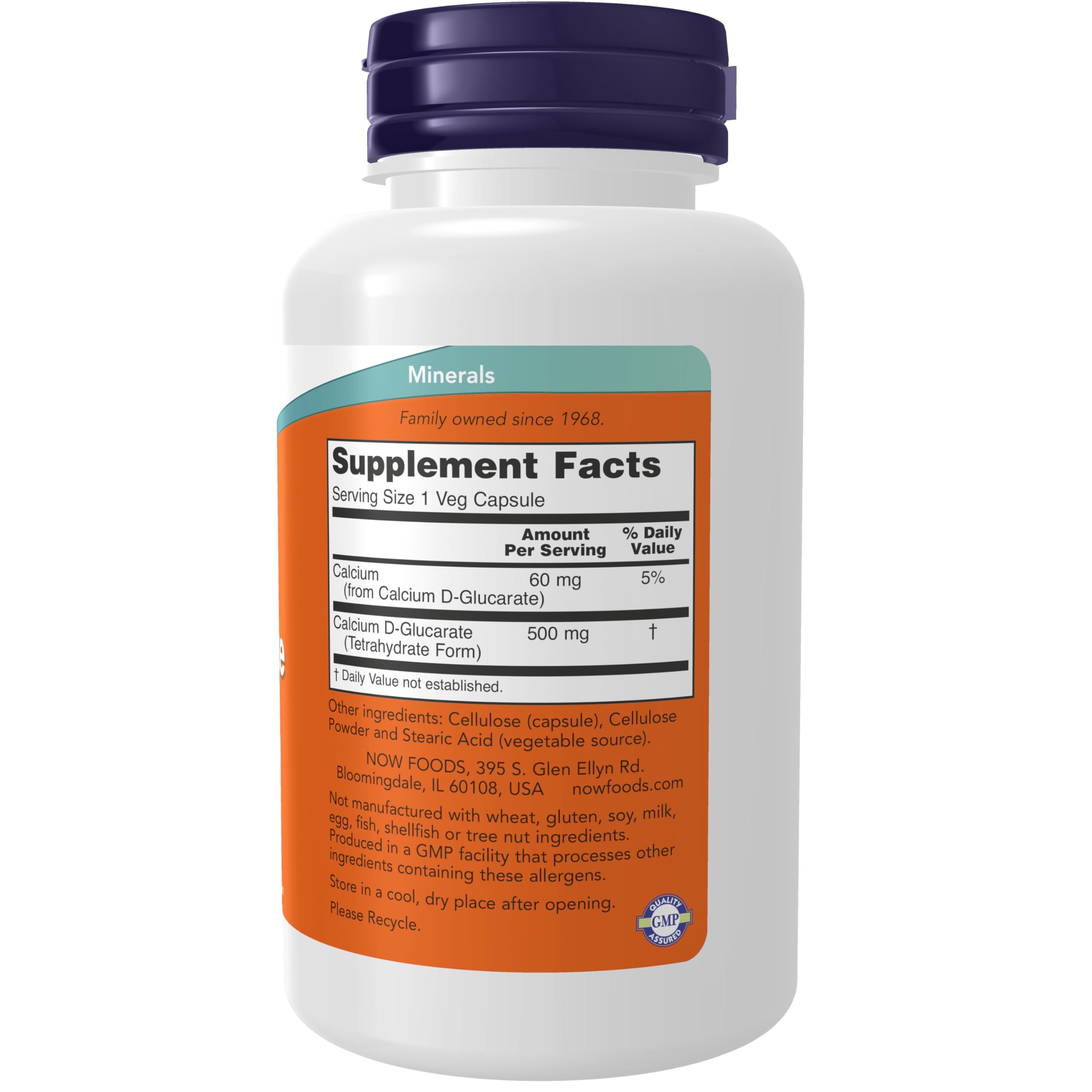 NOW Foods Calcium D-Glucarate capsules on white background for daily use.