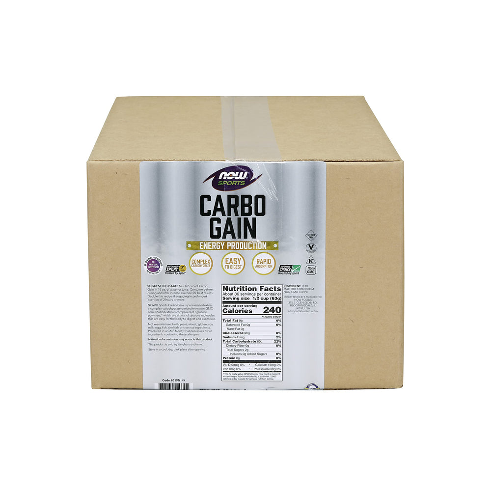 NOW Foods Carbo Gain front label highlighting maltodextrin
