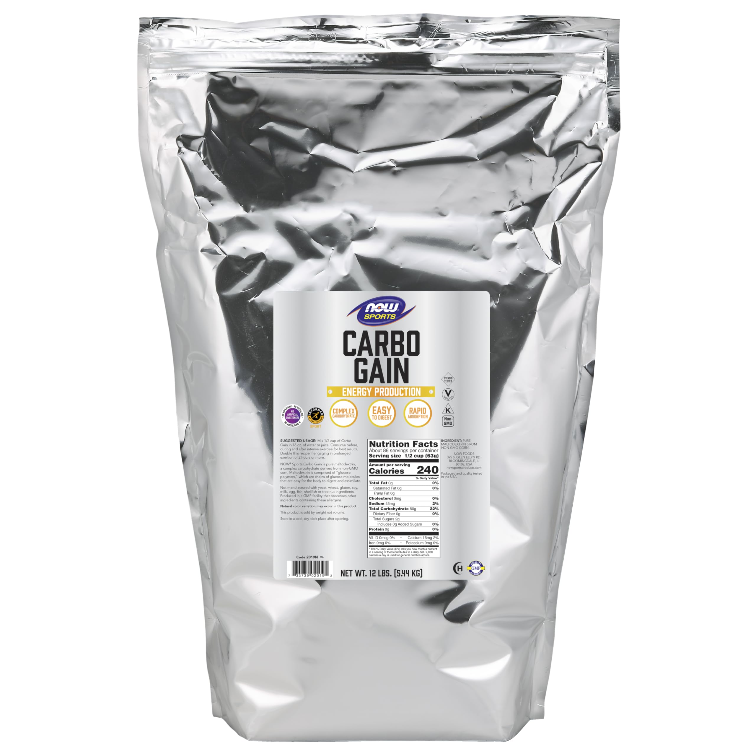 NOW Foods Carbo Gain powder bag for steady energy during workouts