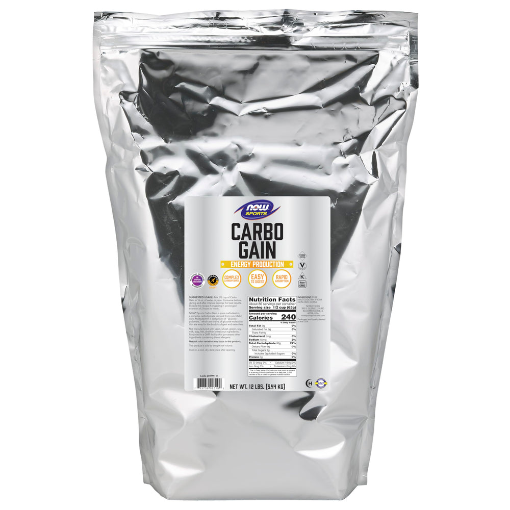 NOW Foods Carbo Gain powder bag for steady energy during workouts