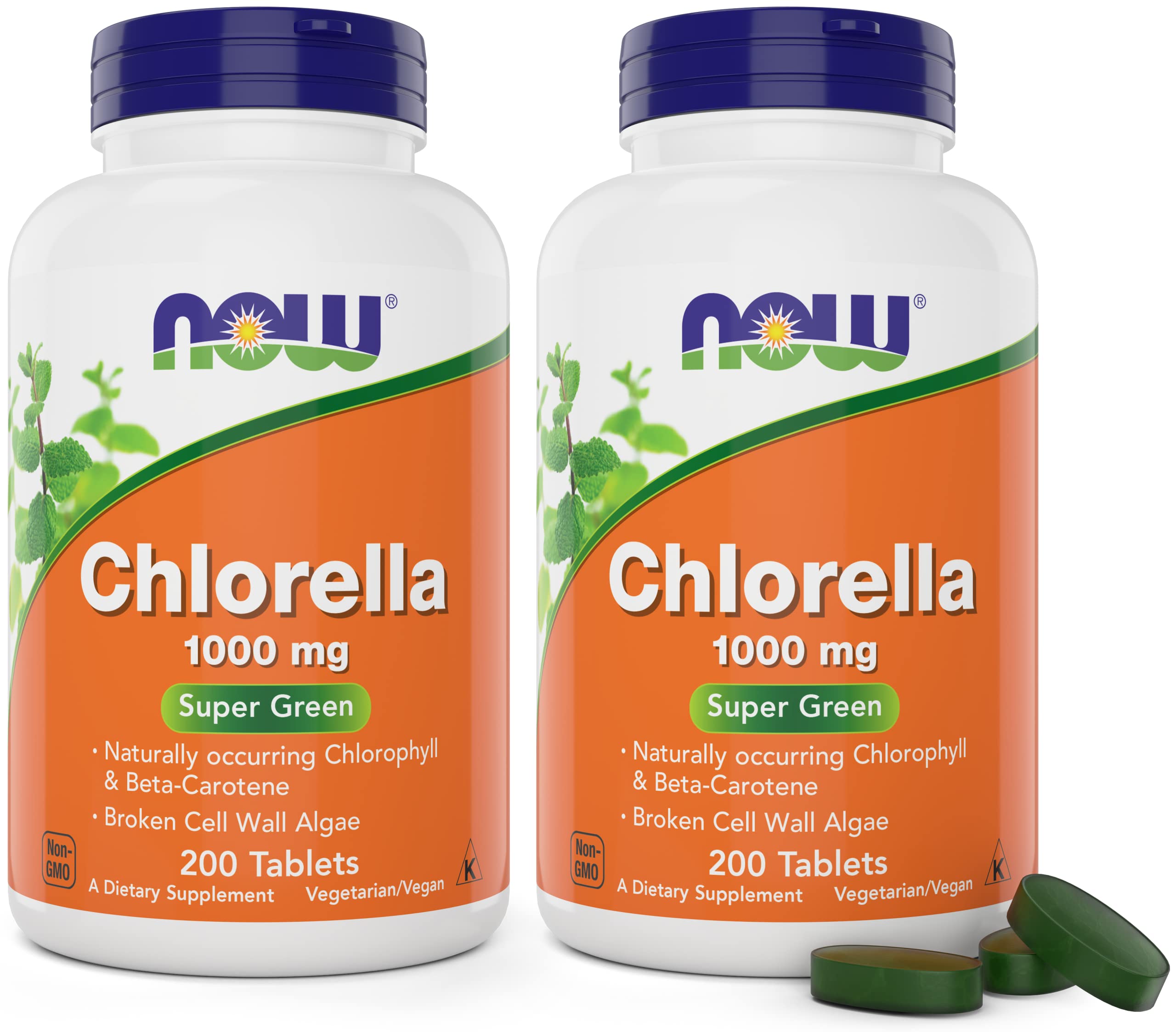 NOW Foods Chlorella 1000 mg tablets bottle front for daily greens