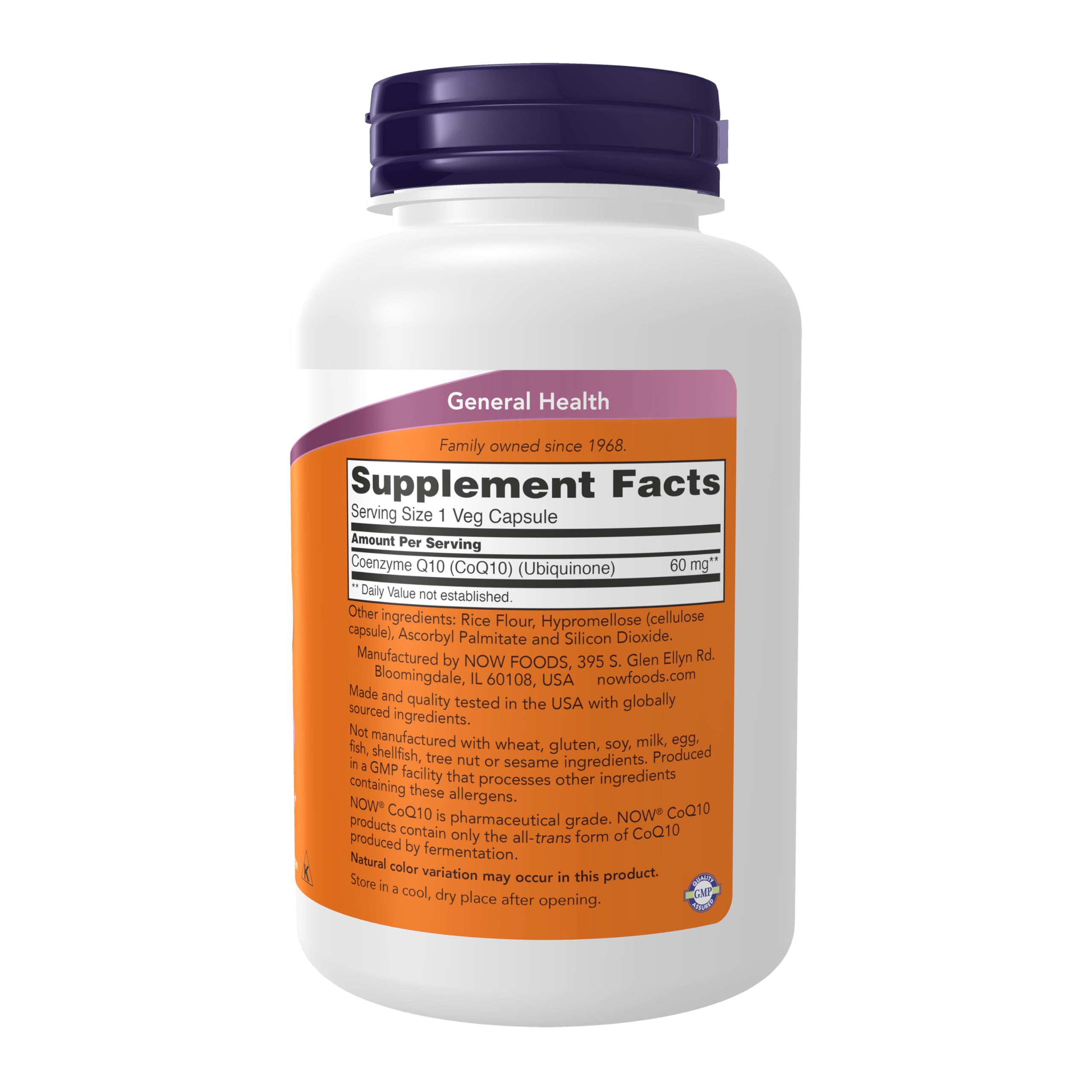 NOW Foods CoQ10 veg capsules close-up for convenient daily supplementation.