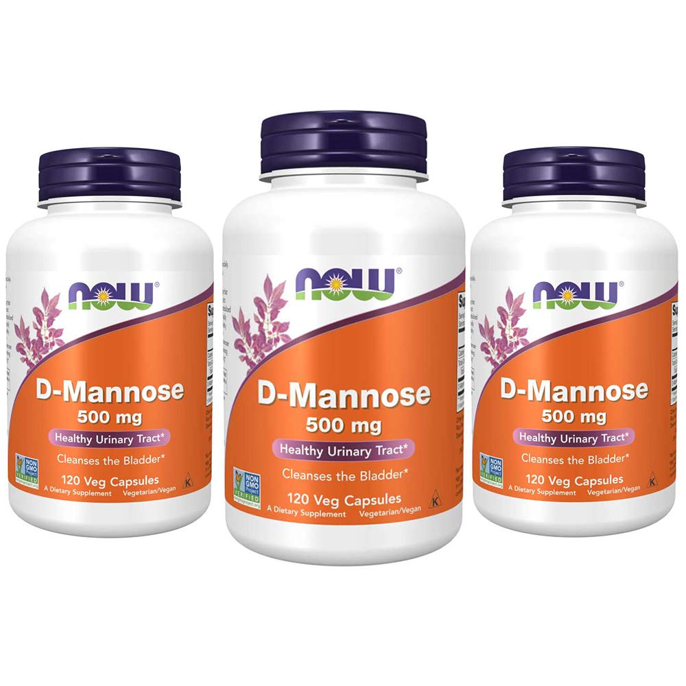 NOW Foods D-Mannose 500 mg capsules bottle supports urinary tract health