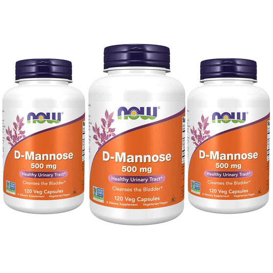 NOW Foods D-Mannose 500 mg capsules bottle supports urinary tract health