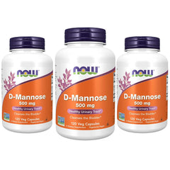 NOW Foods D-Mannose 500 mg capsules bottle supports urinary tract health