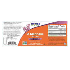 NOW Foods D-Mannose 500 mg capsules pack for on-the-go urinary tract wellness