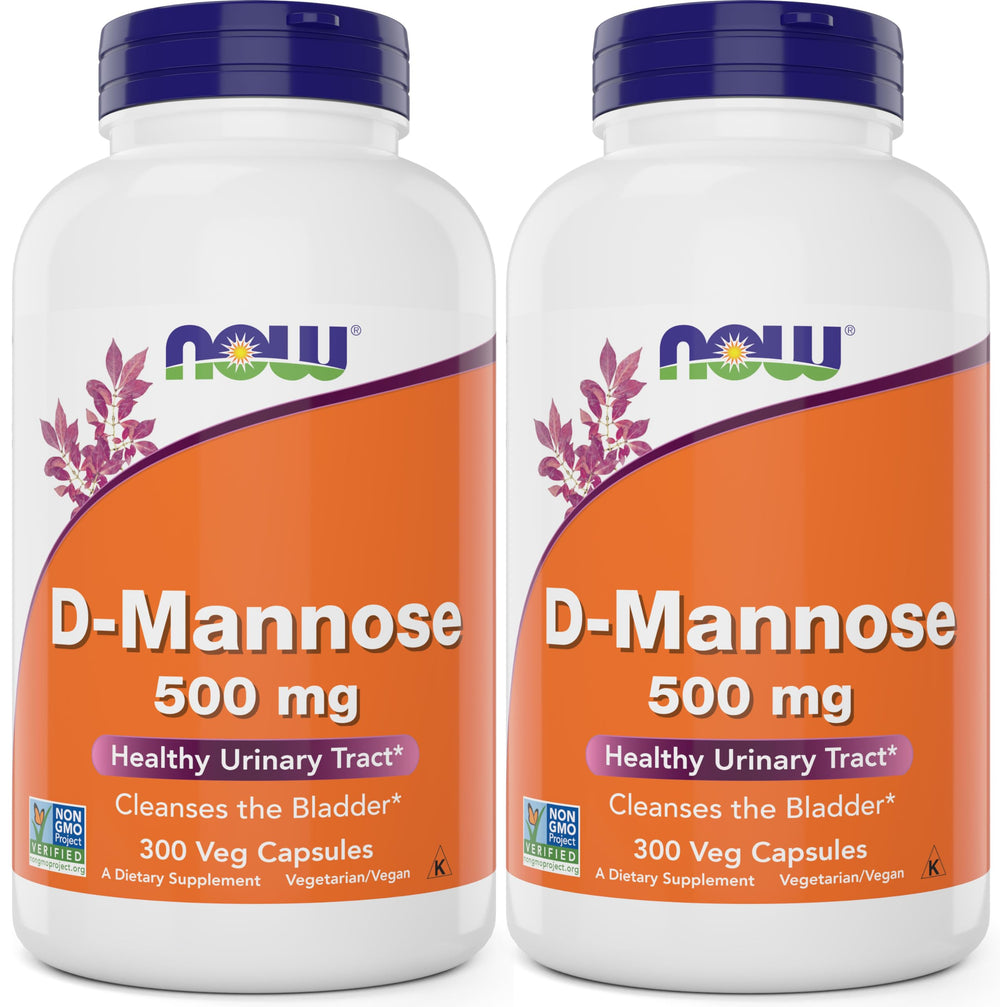 NOW Foods D-Mannose 500 mg bottle label focus for urinary tract support