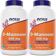 NOW Foods D-Mannose 500 mg bottle label focus for urinary tract support