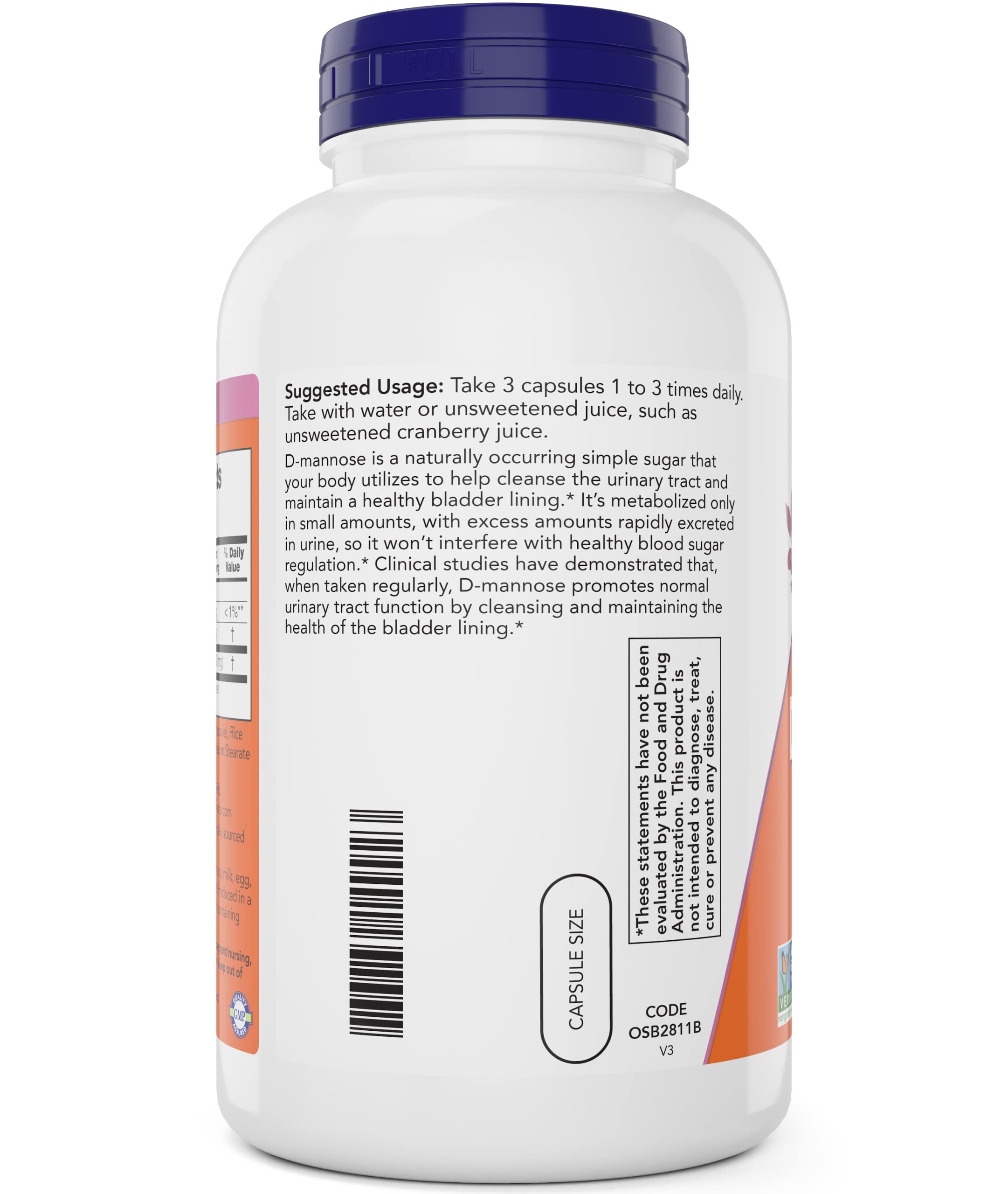 Water glass beside NOW D-Mannose capsules for easy use.