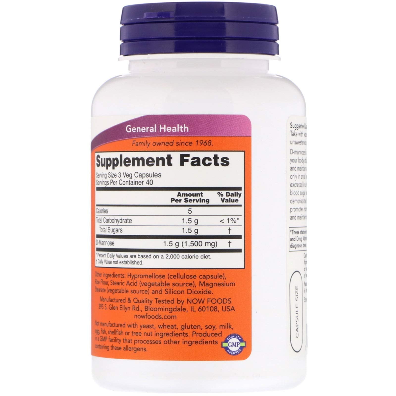 NOW Foods D-Mannose capsules pack for convenient daily bladder support