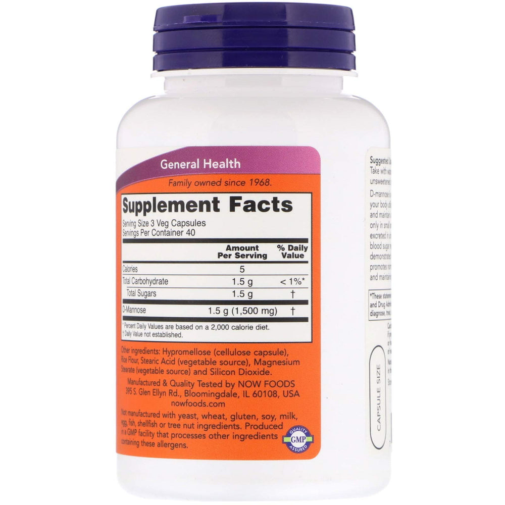 NOW Foods D-Mannose capsules pack for convenient daily bladder support