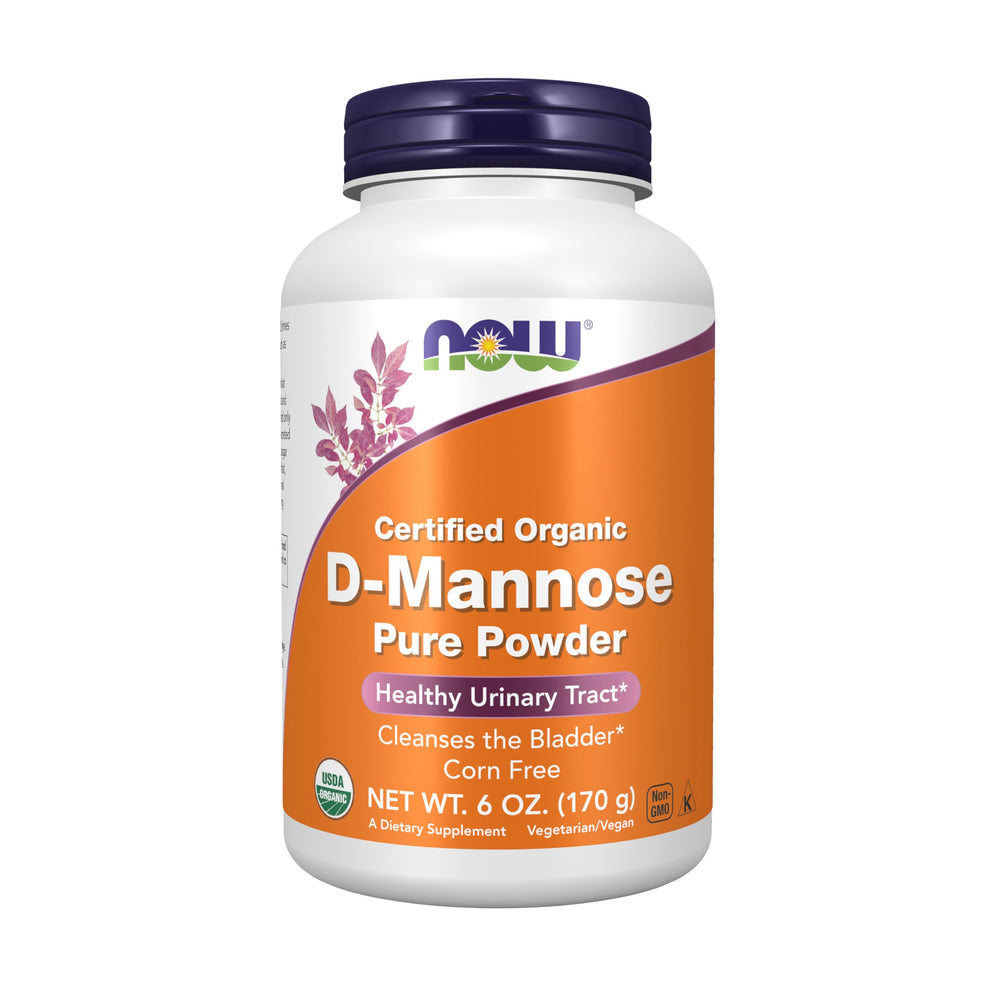 NOW Foods D-Mannose powder bottle for urinary tract support.
