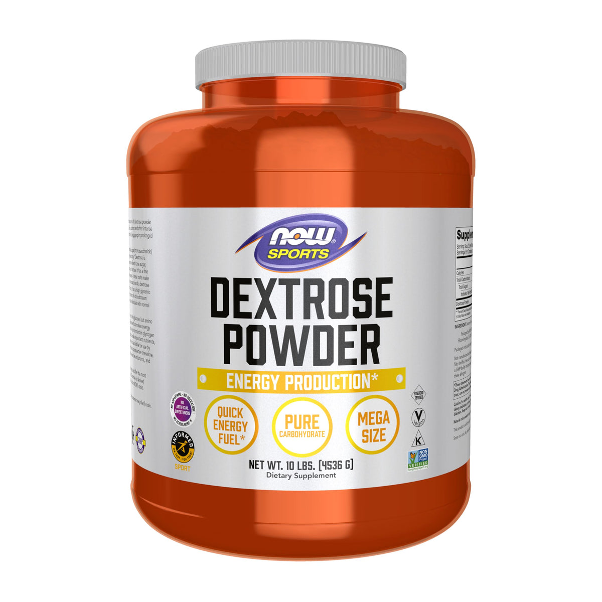 NOW Foods Dextrose powder bottle closeup for energy support during workouts