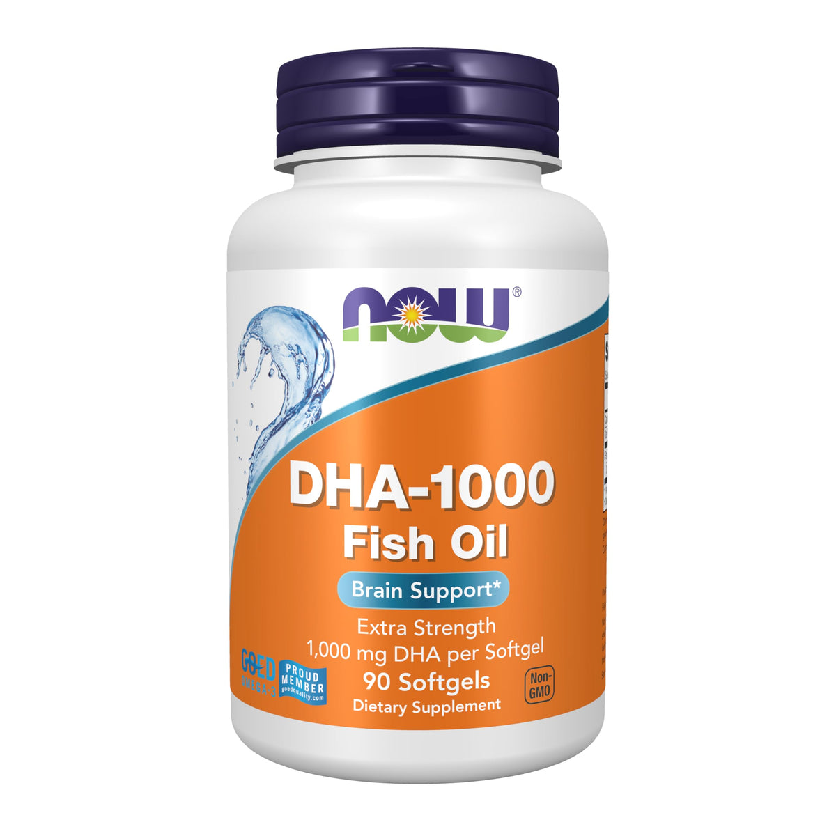 NOW Foods DHA 1000 Brain Support softgel bottle front view highlighting the product name