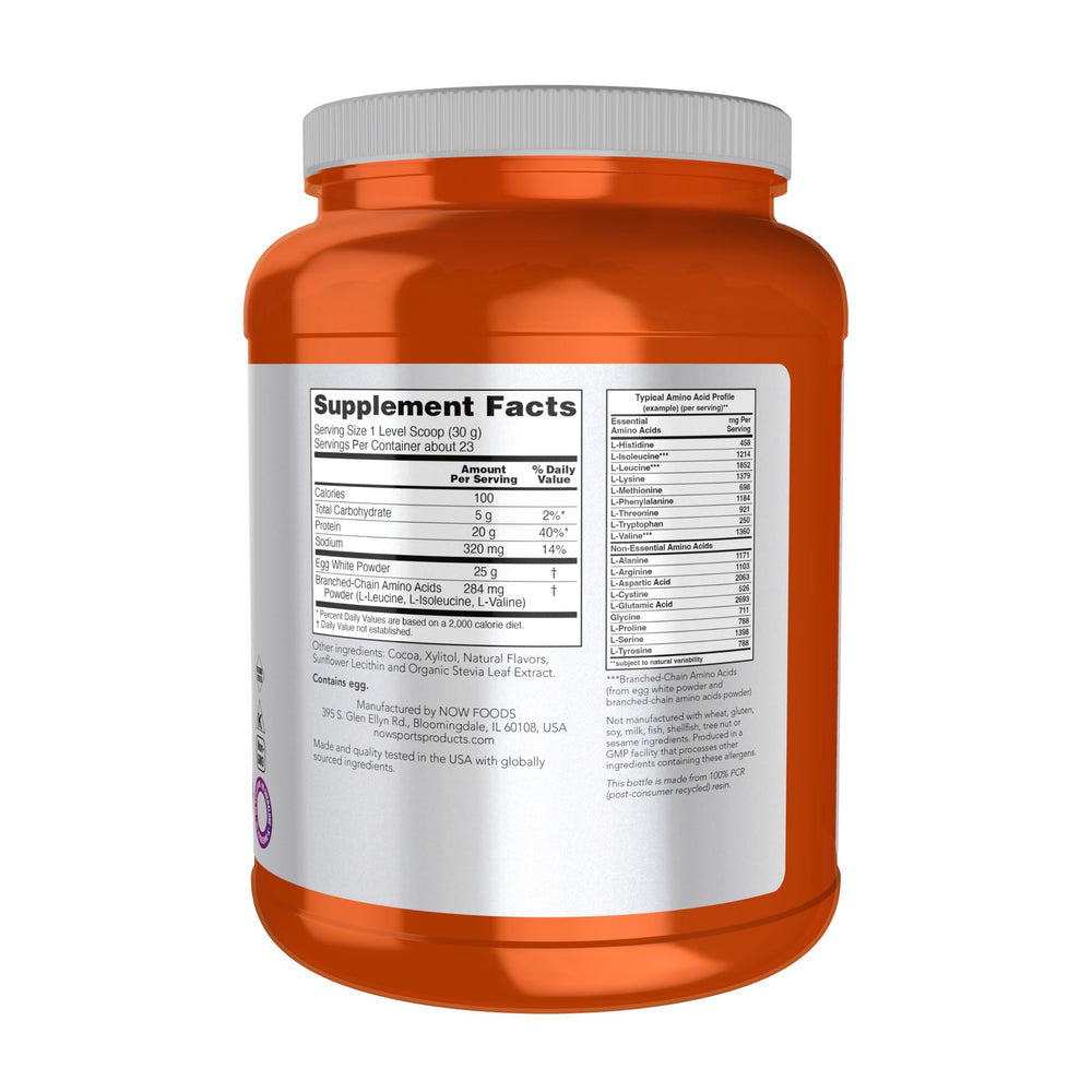NOW Foods Egg White Protein with BCAAs shake image highlights added amino acids for training.