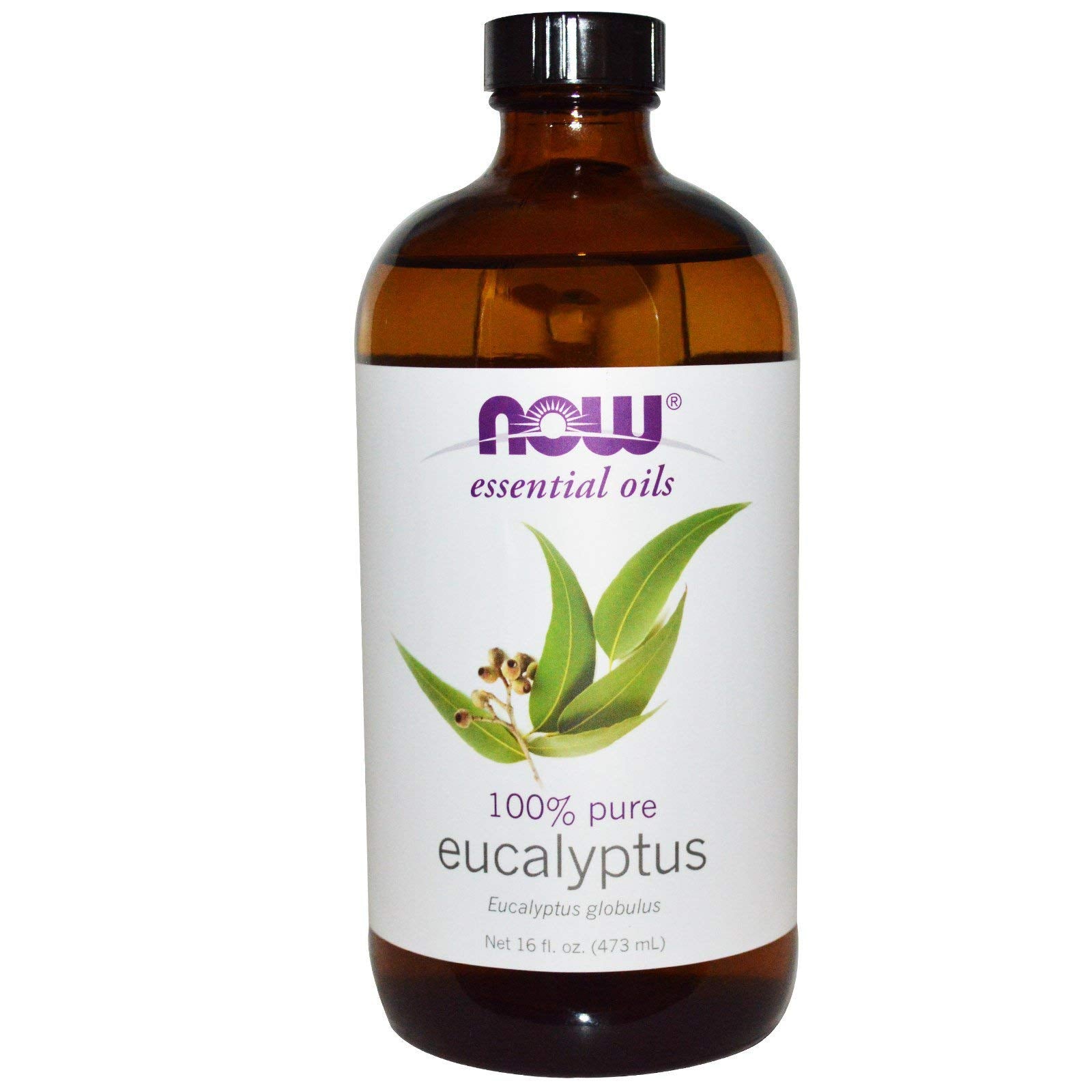 NOW Foods Eucalyptus Globulus Oil bottle for diffuser use, promotes fresh air and mood clarity.