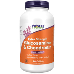 NOW Foods Glucosamine & Chondroitin extra-strength tablets, front view for potential joint support