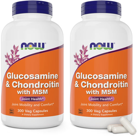 NOW Foods Glucosamine-Chondroitin with MSM bottle front, 200-day supply shown.