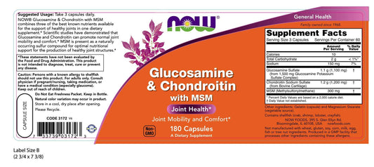 NOW Foods Glucosamine & Chondroitin with MSM capsules for mobility support.