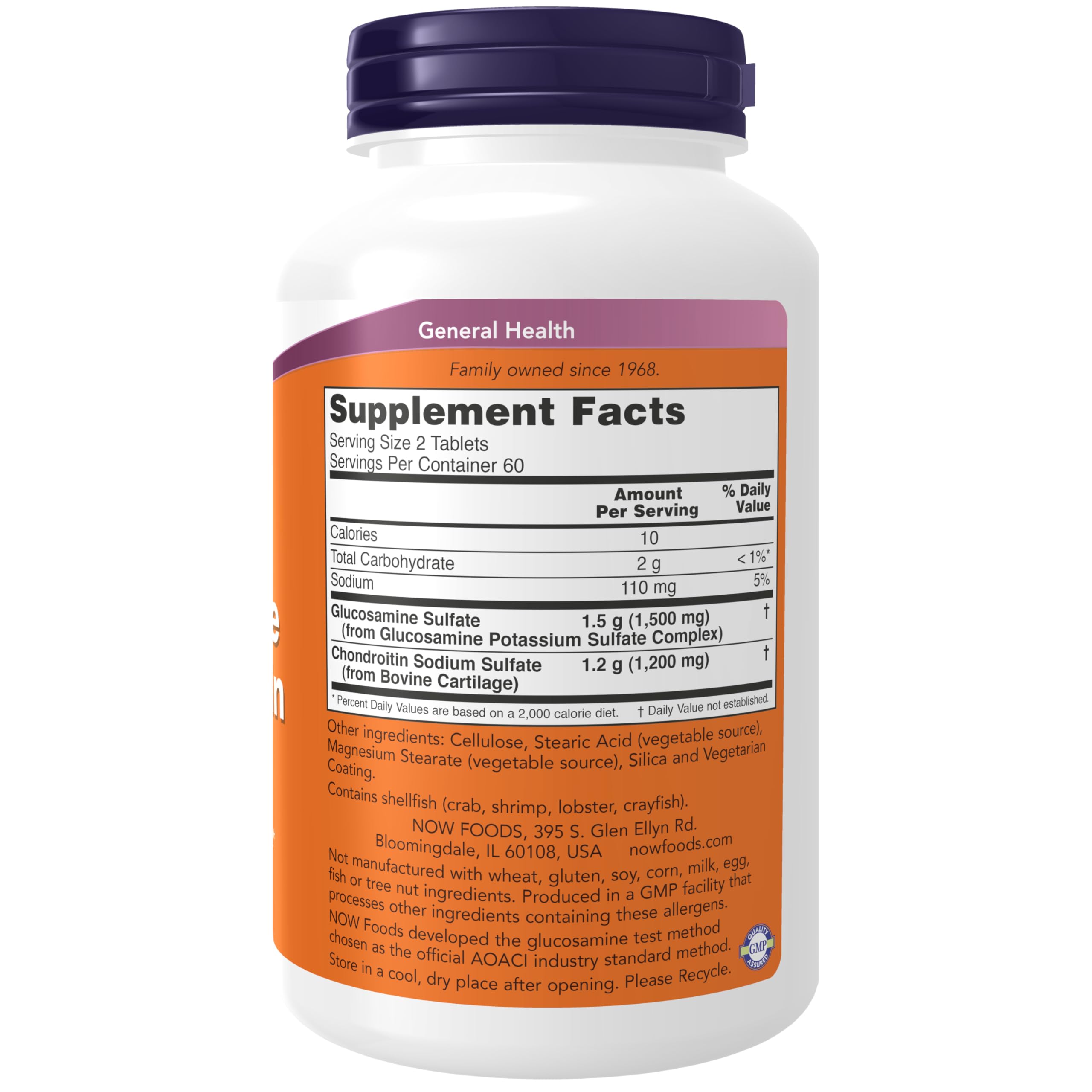 NOW Foods Glucosamine-Chondroitin tablets close-up for daily joint comfort.