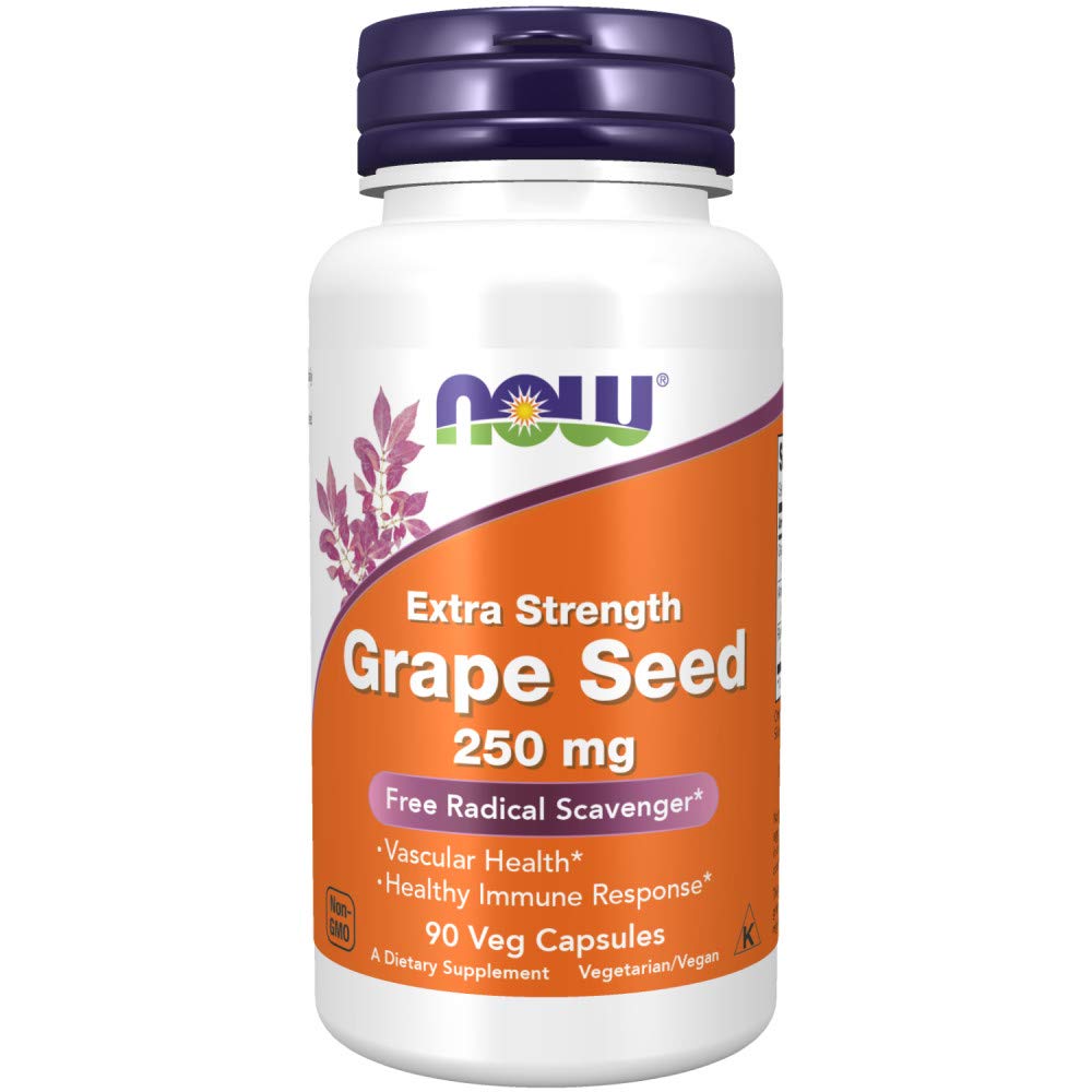 NOW Foods Grape Seed Extract label shot; non-GMO and GMP quality