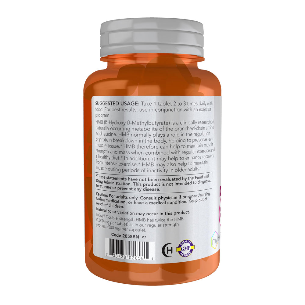 NOW Foods HMB tablets pouring showcases convenient post-exercise supplementation.