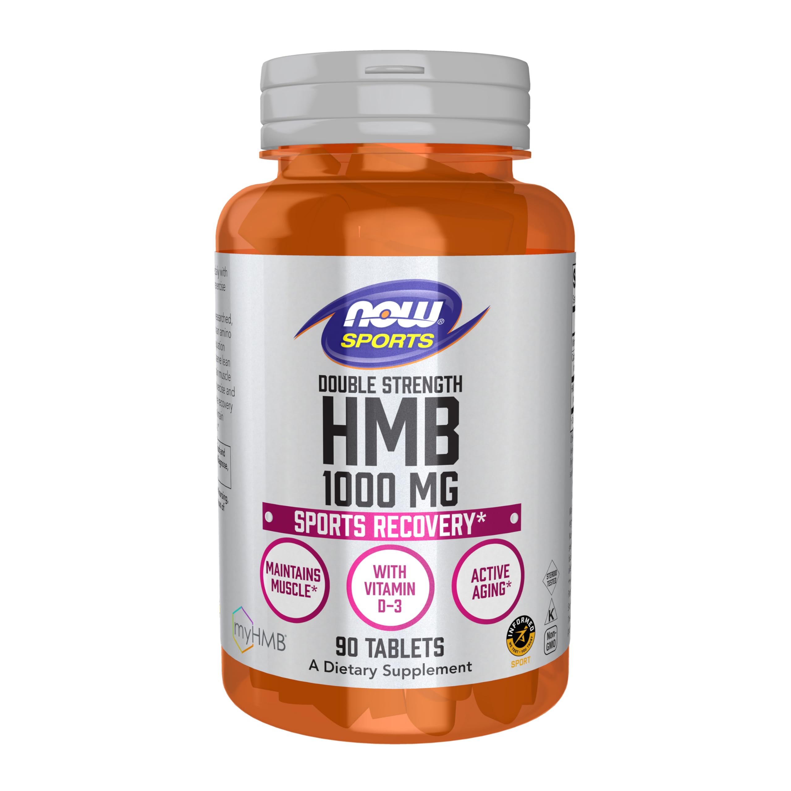 NOW Foods HMB double-strength tablets front view supports lean muscle during workouts.