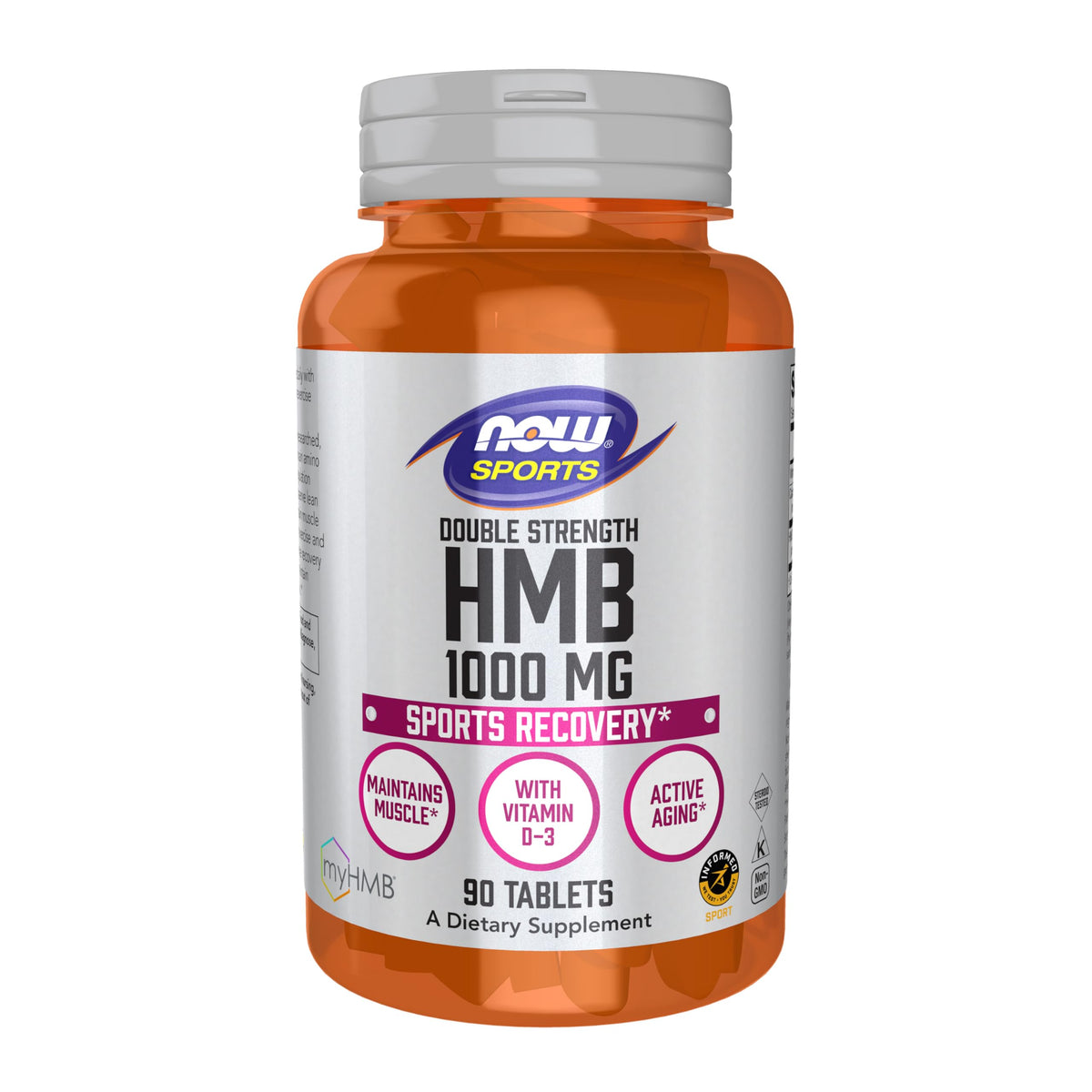 NOW Foods HMB double-strength tablets front view supports lean muscle during workouts.