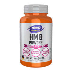 NOW Foods HMB powder bottle label signaling purity and recovery potential