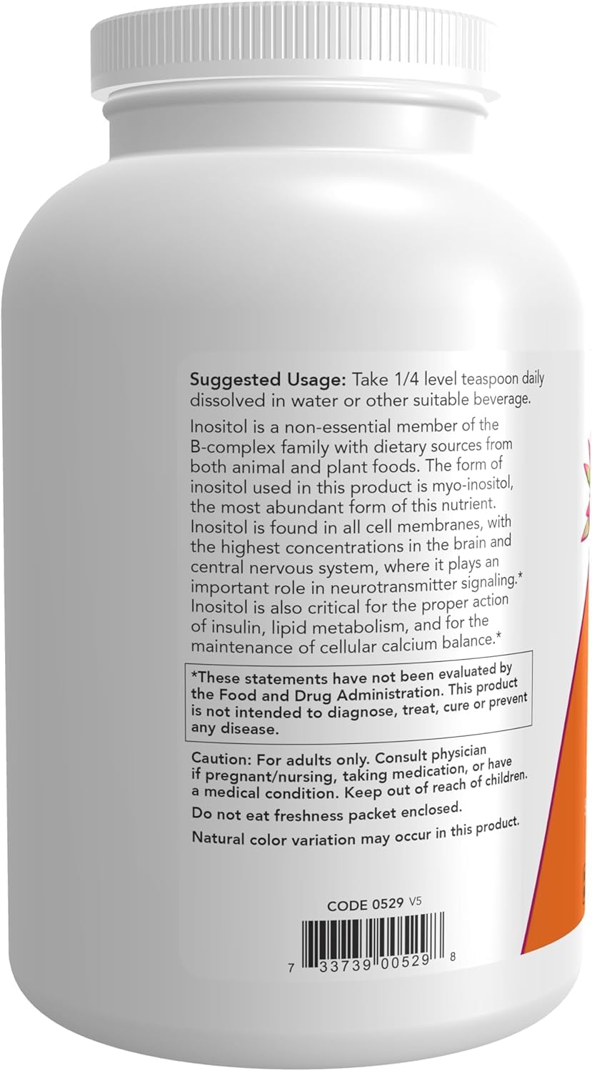 NOW Foods Inositol Powder measuring scoop beside jar