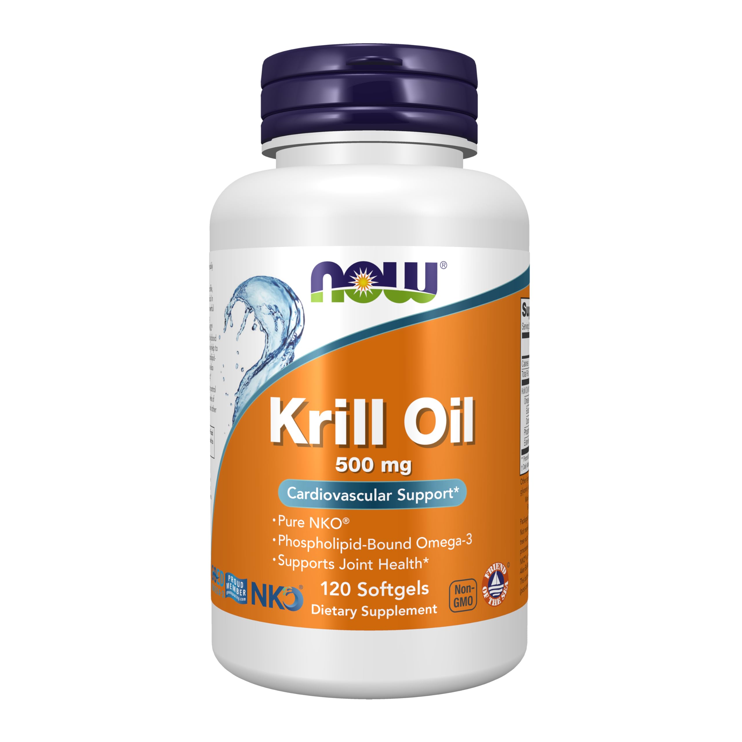 NOW Foods Krill Oil bottle with 120 softgels for daily joint and heart support.