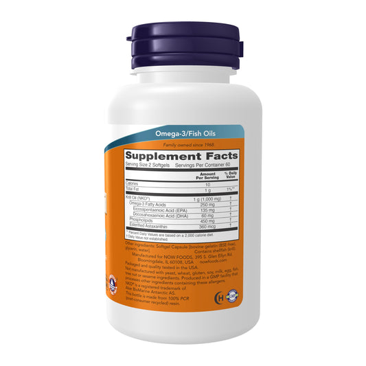 NOW Foods Krill Oil softgel pour showing easy daily intake.