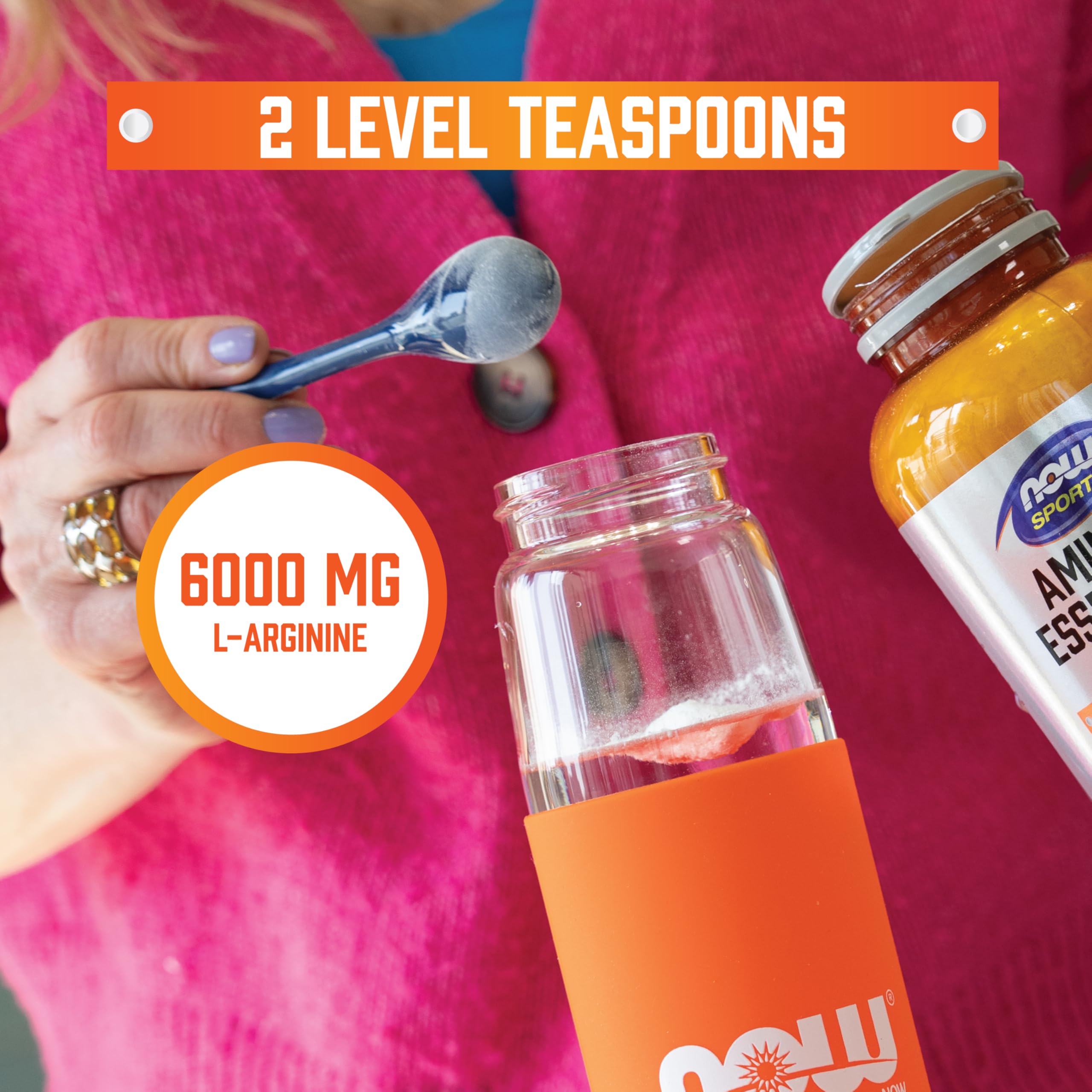 NOW Foods L-Arginine powder dissolving in water for quick mixing
