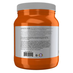 NOW Foods L-Arginine powder jar closeup showing easy dispensing