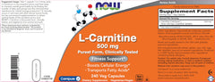 NOW Foods L-Carnitine 500 mg capsules designed for athletic performance and daily vitality.