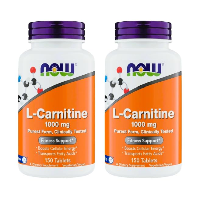 NOW Foods L-Carnitine bottle with 150 tablets for daily energy support.