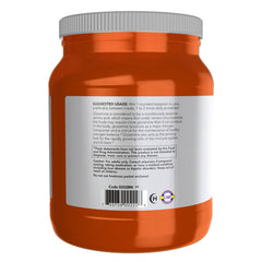 NOW Foods L-Glutamine powder label highlights GMP quality assurance.