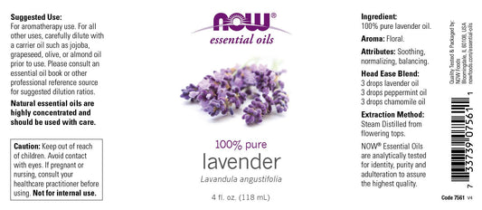 NOW Foods lavender oil 4 oz bottle with dropper for easy dilution in blends.