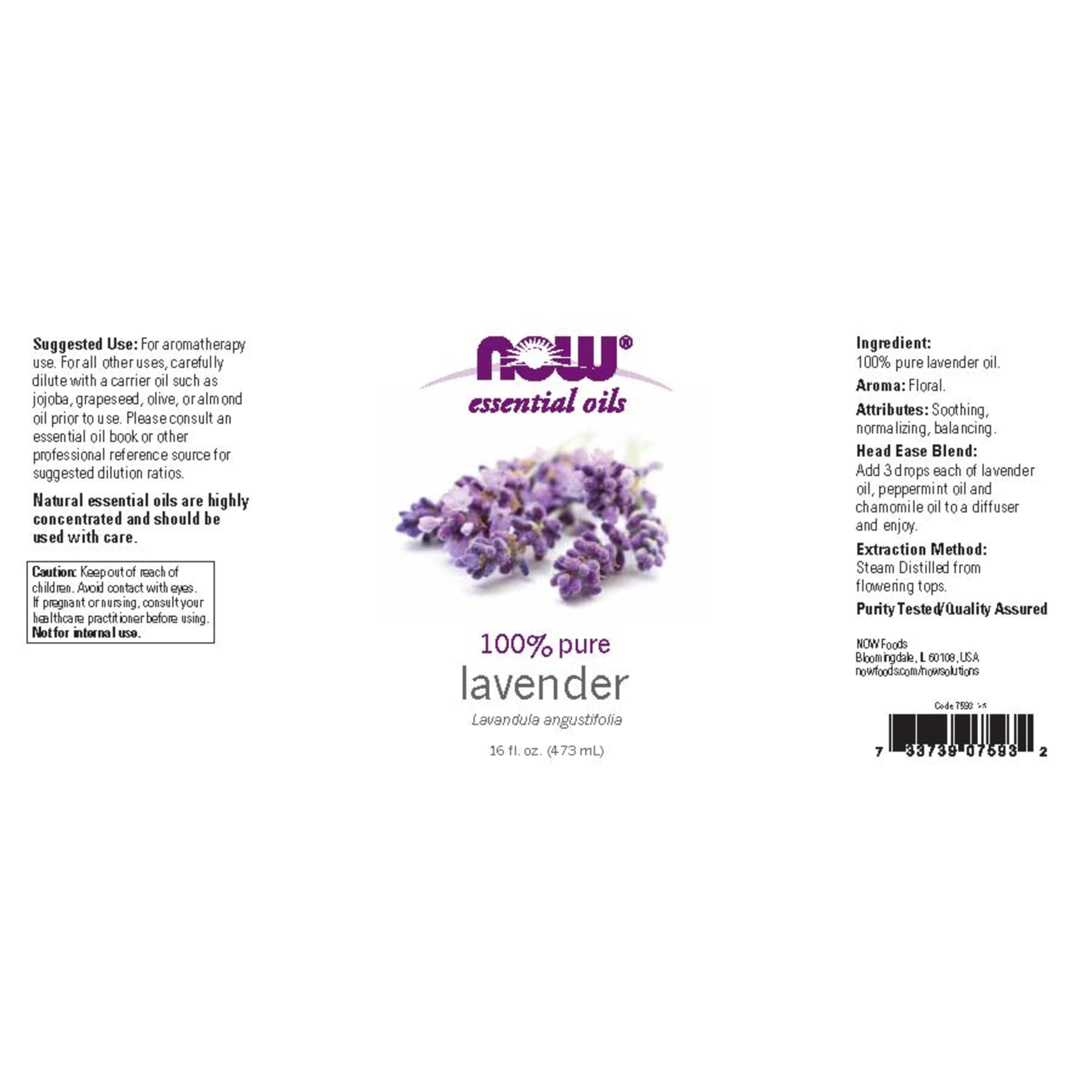 NOW Foods Lavender Oil cap close-up showing purity