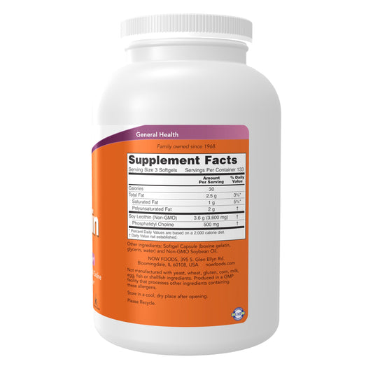 NOW Foods Lecithin 1200 mg softgels pour for easy daily use.