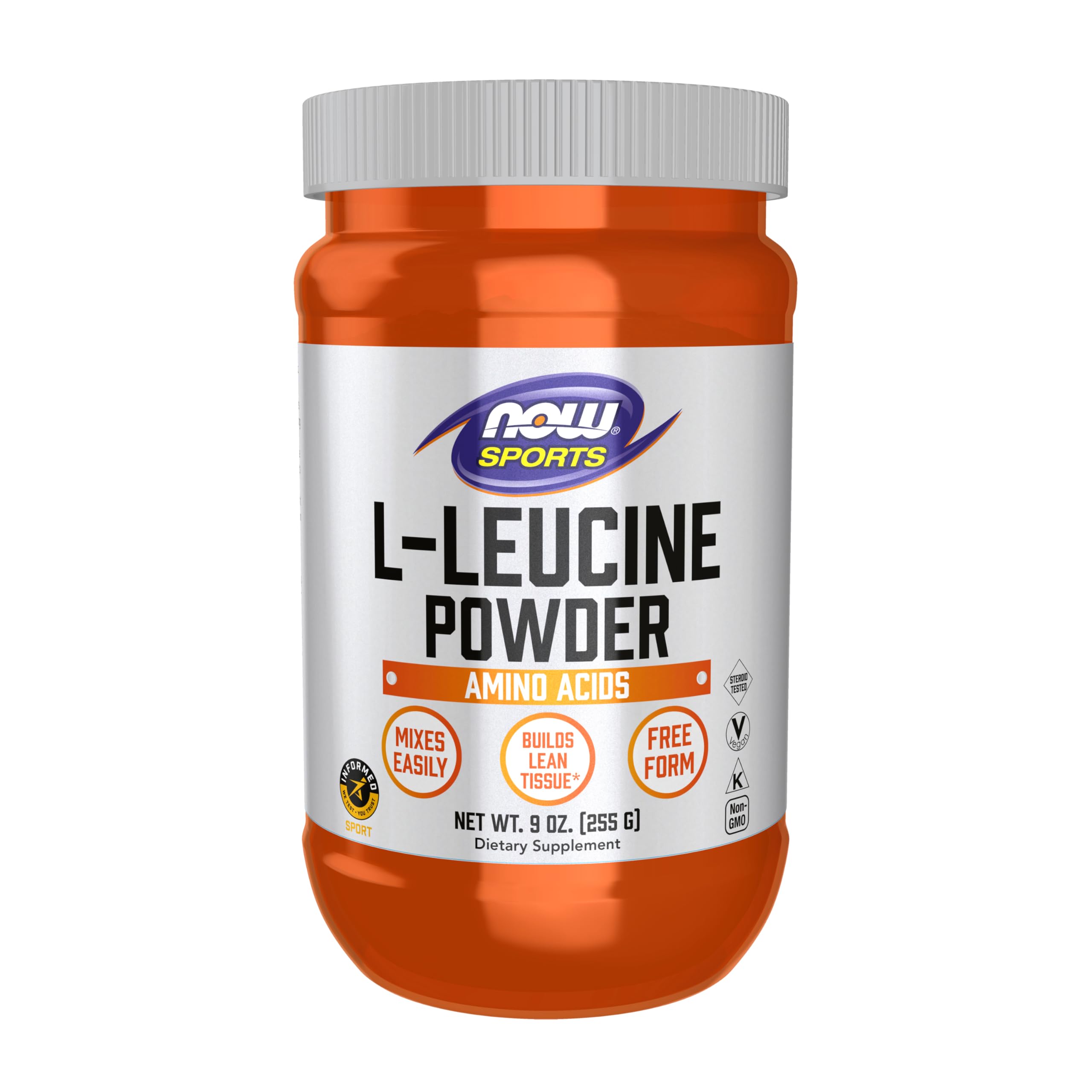 NOW Foods Leucine powder container for easy mixing and post-workout use