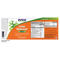 NOW Foods Liver Refresh Veg Capsules label close-up, showcasing updated package for supported liver routines