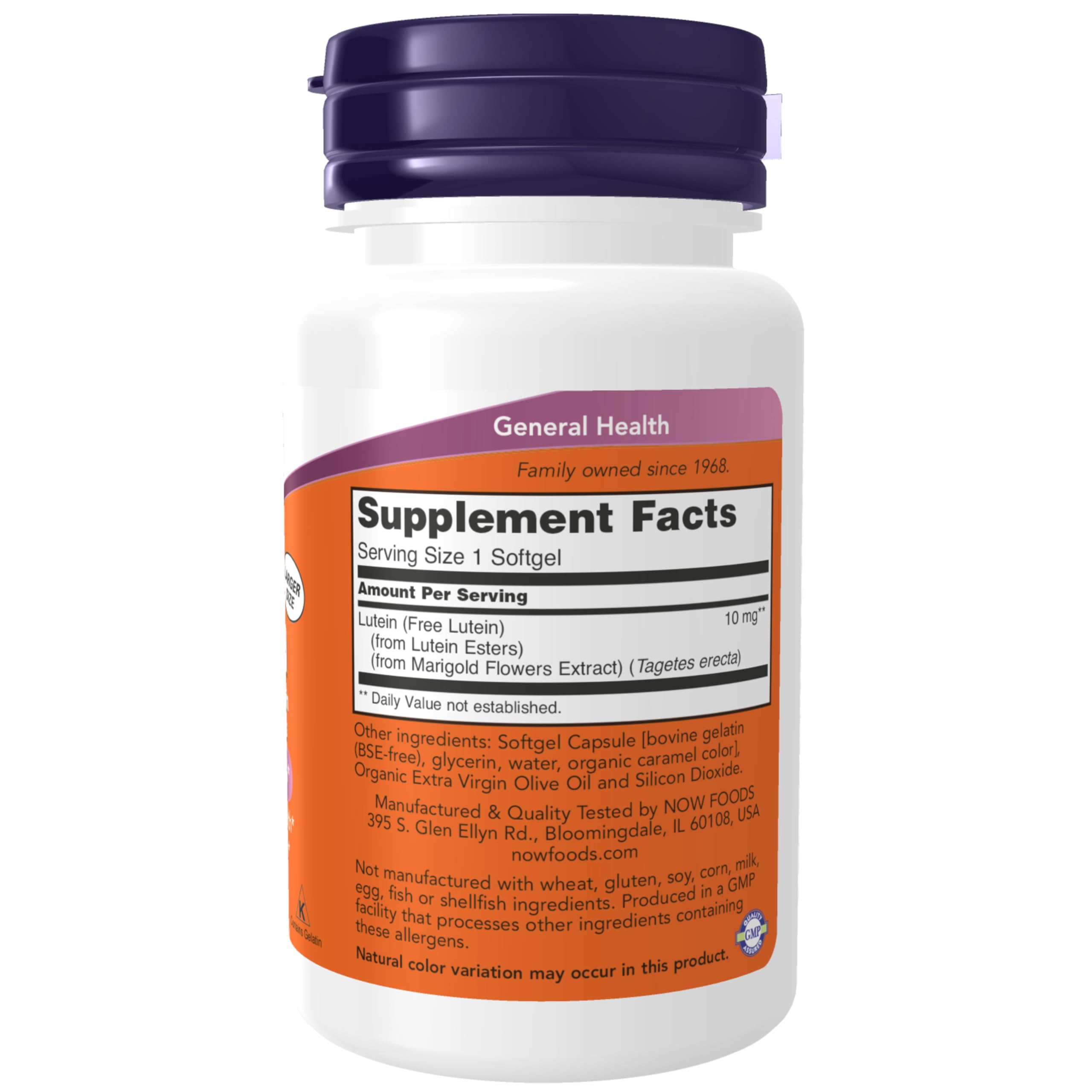 NOW Foods Lutein softgels capsules image highlighting easy-to-swallow softgels for daily use