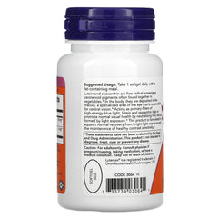 NOW Foods Lutein & Zeaxanthin pack shot highlighting dual carotenoids for eye health.