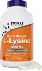 NOW Foods L-Lysine 1000mg bottle front showing double-strength option for daily support